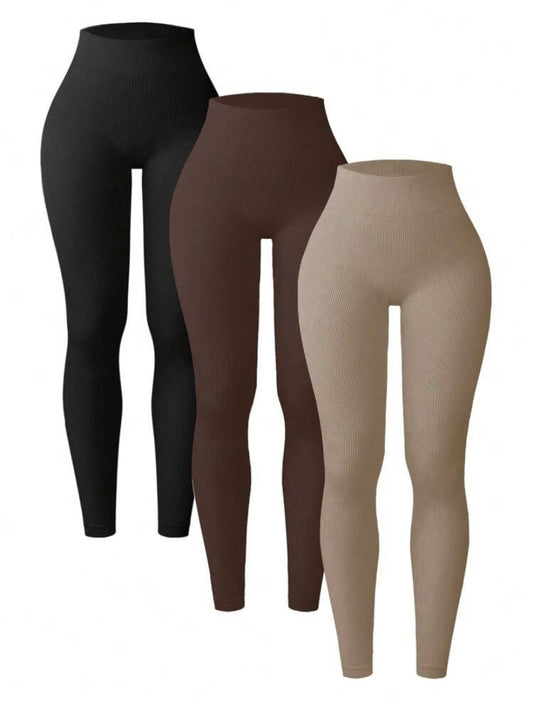 3 Packs Ribbed Leggings For Women