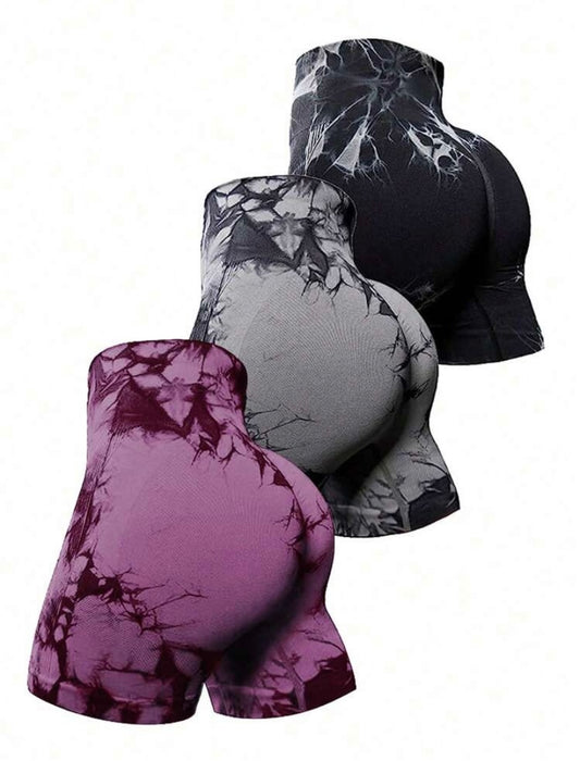 3pcs Tie Die Wideband Waist Sport Shorts