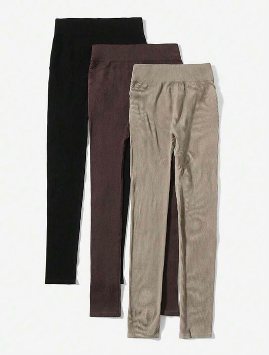 3 Packs Ribbed Leggings For Women